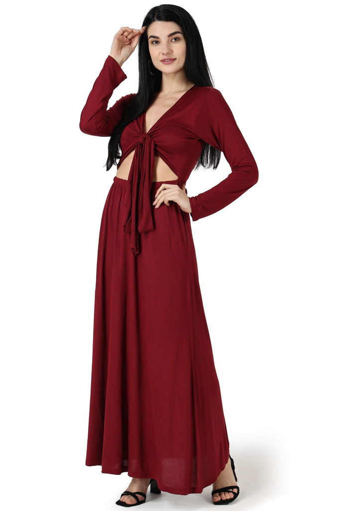 Model wearing Viscose Lycra Maxi Dress with Pattern type: Solid-7