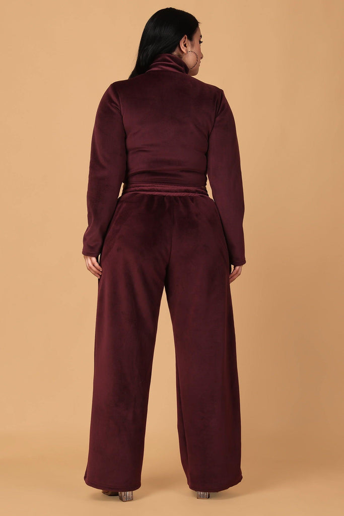 Model wearing Feather Velvet Co-ord Set with Pattern type: Solid-2