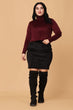 Maroon Solid Ribbed Knit Top and Skirt Set
