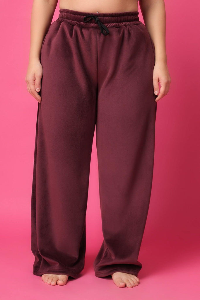 Model wearing Feather Velvet Pyjamas with Pattern type: Solid-2