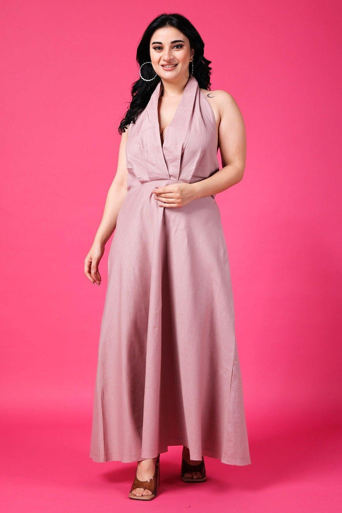 Model wearing Cotton Maxi Dress with Pattern type: Solid-2