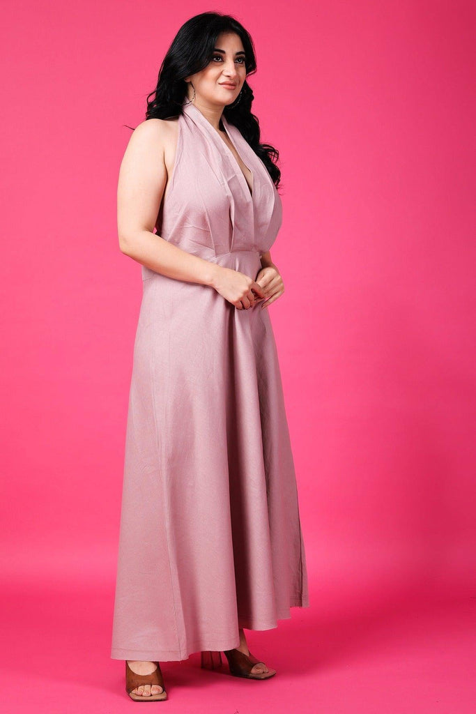 Model wearing Cotton Maxi Dress with Pattern type: Solid-4