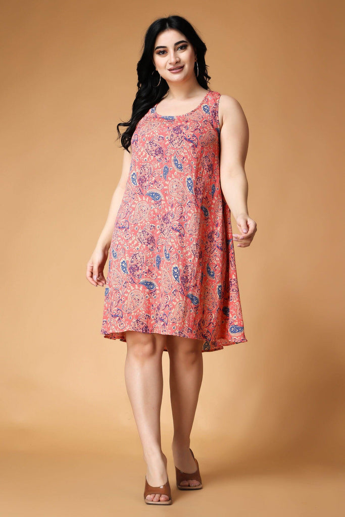 Model wearing Viscose Crepe Mini Dress with Pattern type: Motif-13
