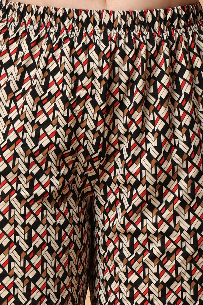 Model wearing Cotton Lycra Shorts with Pattern type: Geometric-5