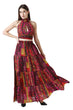 Multicolored Abstract Printed Back Tie Crop Top with Skirt