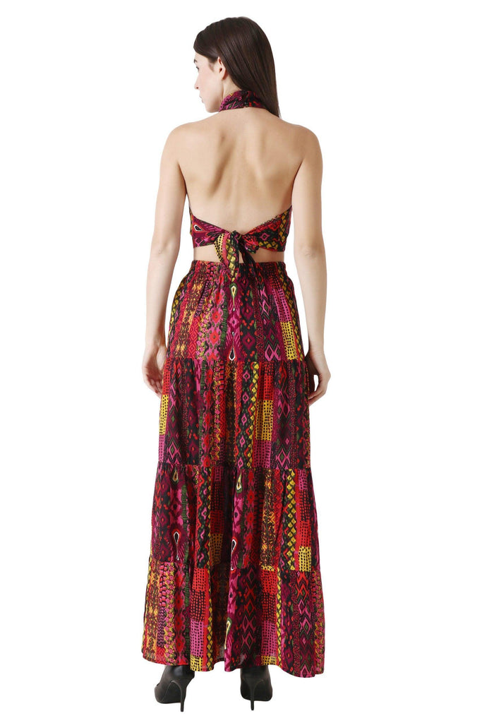 Model wearing Viscose Crepe Maxi Skirt with Pattern type: Abstract-2