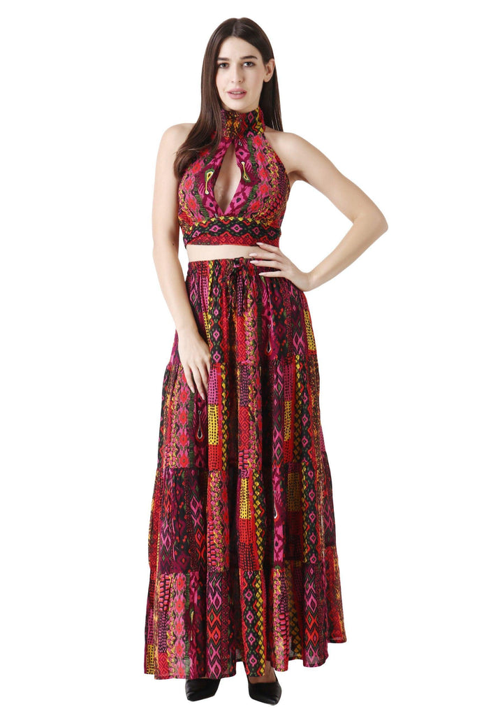 Model wearing Viscose Crepe Maxi Skirt with Pattern type: Abstract-6