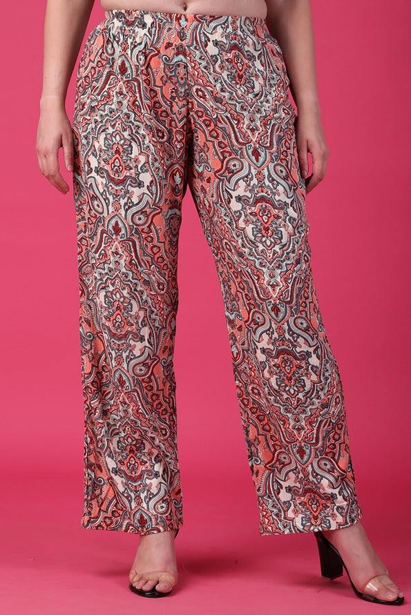 Model wearing Viscose Crepe Pant with Pattern type: Ethnic-1