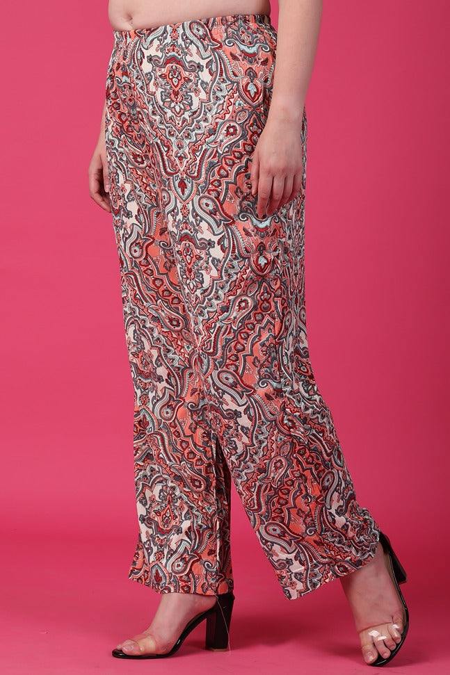 Model wearing Viscose Crepe Pant with Pattern type: Ethnic-2