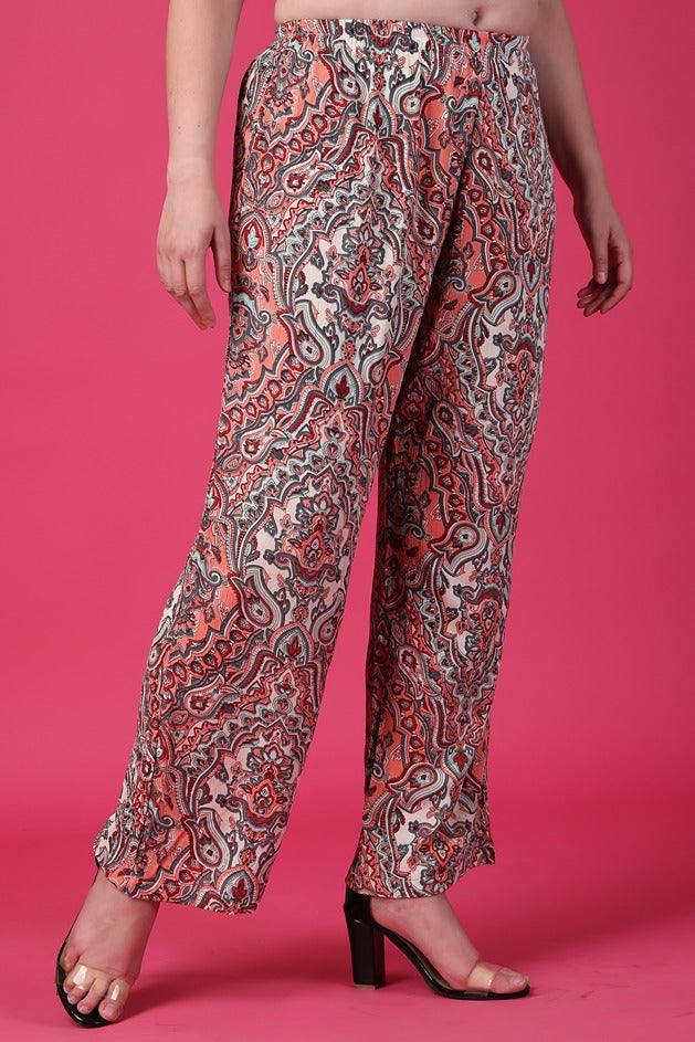 Model wearing Viscose Crepe Pant with Pattern type: Ethnic-3