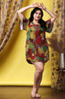 Multicolored Floral Leaves Printed Long T-shirt Dress