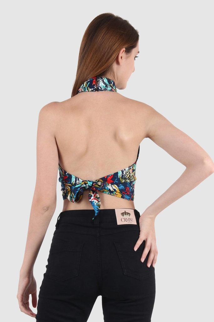 Model wearing Rayon Crop Top with Pattern type: Floral-3