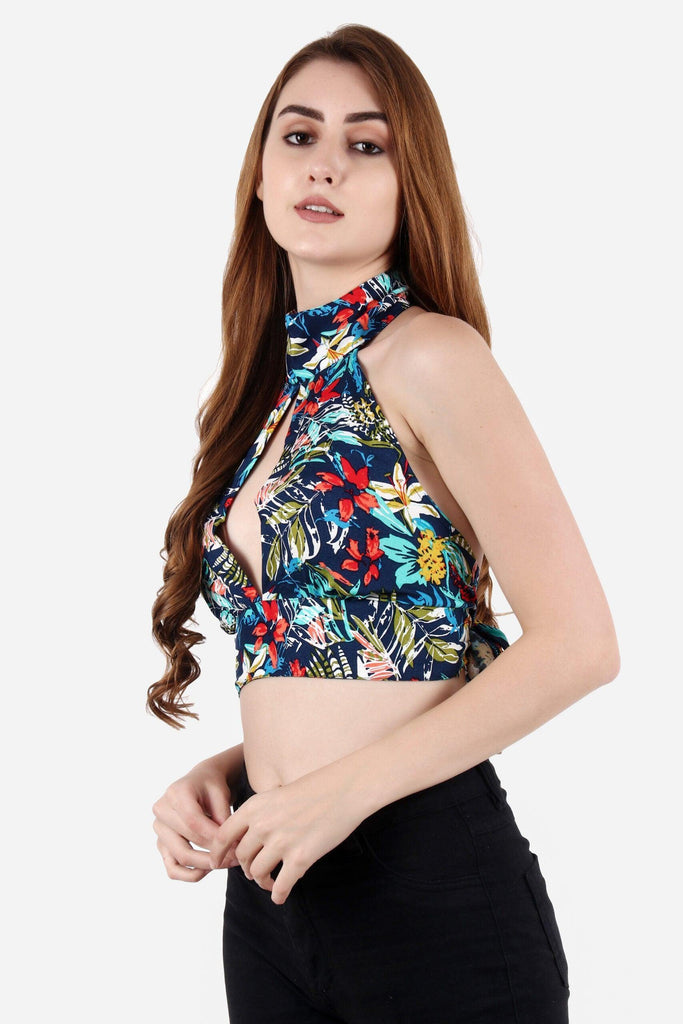 Model wearing Rayon Crop Top with Pattern type: Floral-5