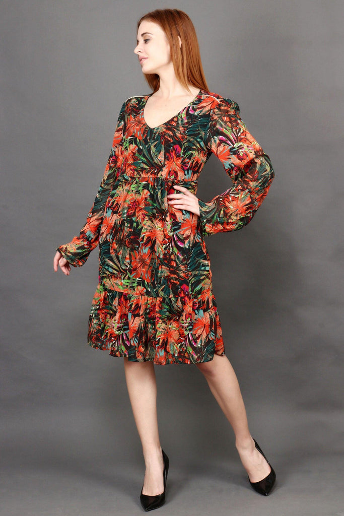 Model wearing Polyster Georgette Mini Dress with Pattern type: Floral-2