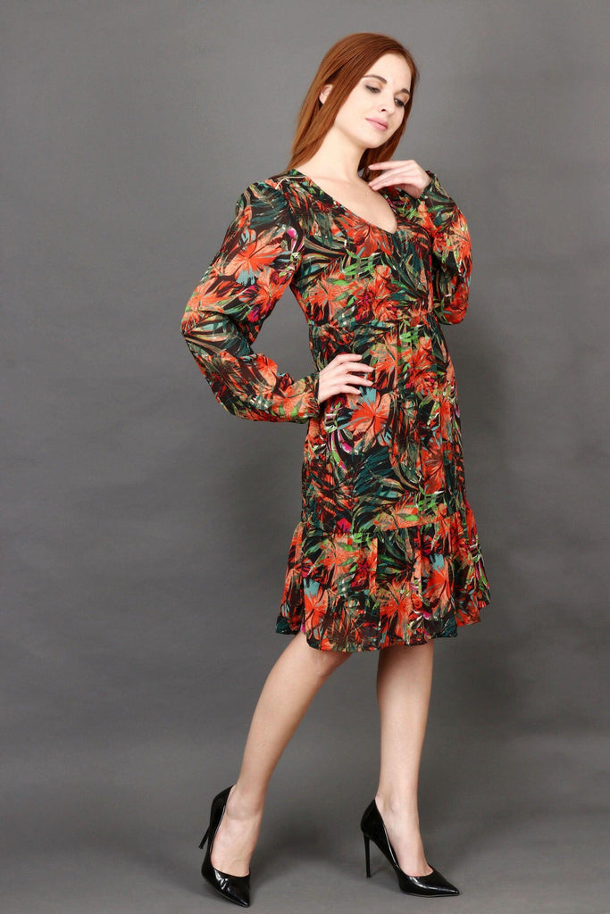 Model wearing Polyster Georgette Mini Dress with Pattern type: Floral-3