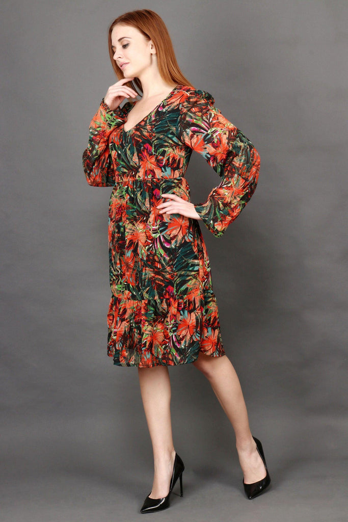 Model wearing Polyster Georgette Mini Dress with Pattern type: Floral-4