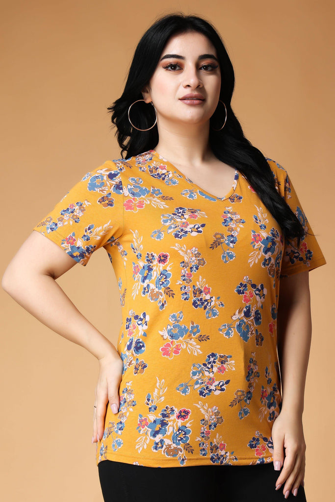 Model wearing Cotton Lycra Long Top with Pattern type: Floral-12