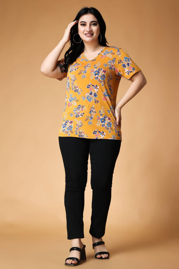 Model wearing Cotton Lycra Long Top with Pattern type: Floral-8