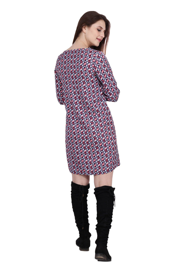 Model wearing Poly Crepe Mini Dress with Pattern type: Geometric-5