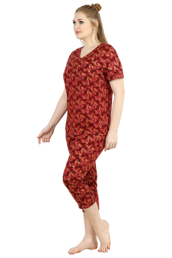 Model wearing Cotton Night Suit Set with Pattern type: Grass-4