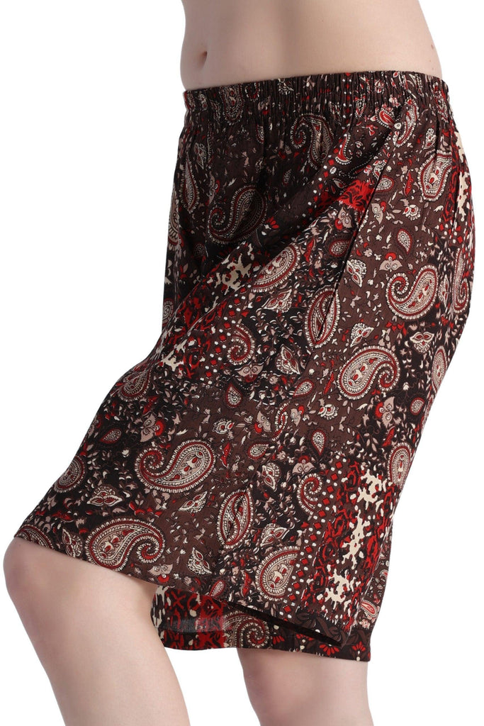 Model wearing Rayon Shorts with Pattern type: Multiple Prints-2