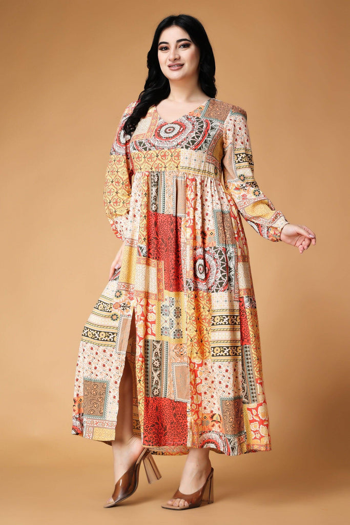 Model wearing Rayon Maxi Dress with Pattern type: Patch-4