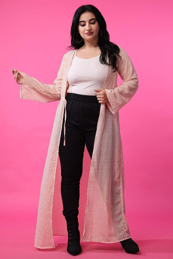 Model wearing Polyster Georgette Shrug with Pattern type: Polka Dots-2