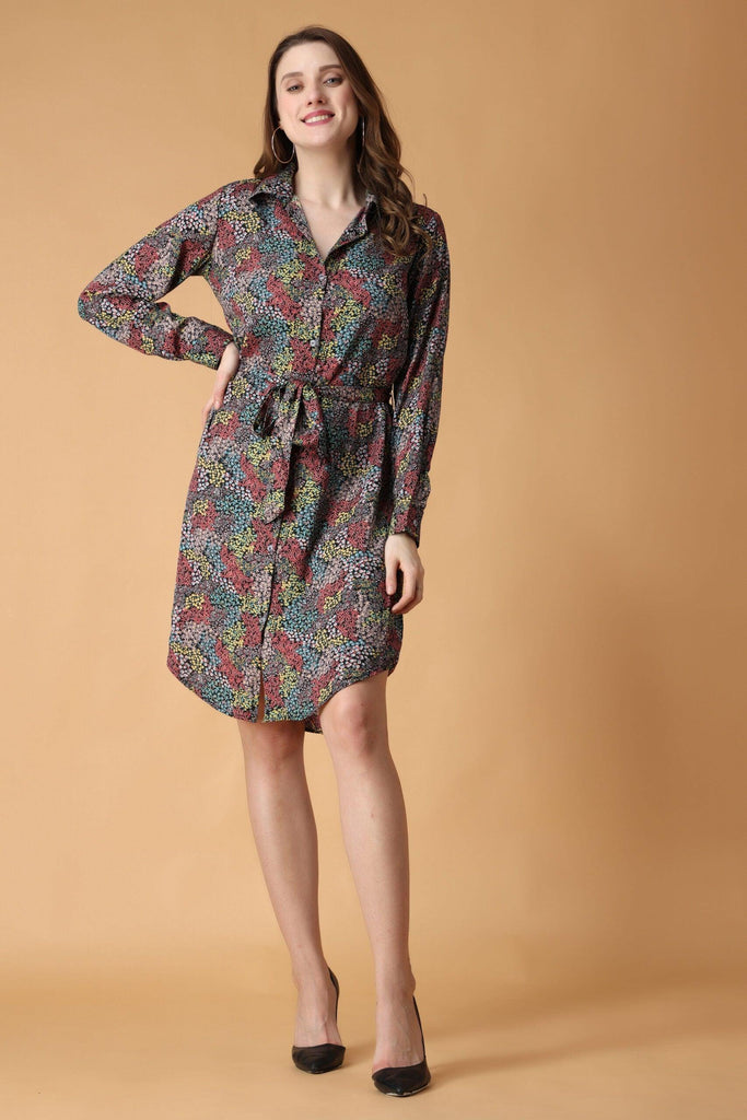 Model wearing Polyester Mini Dress with Pattern type: Small Floral-2