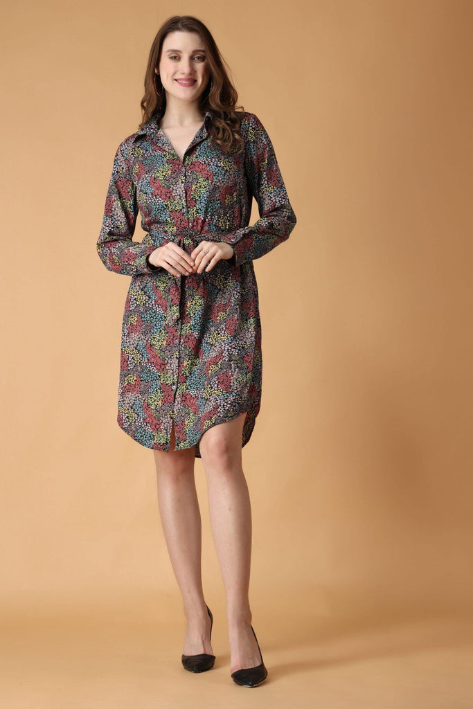 Model wearing Polyester Mini Dress with Pattern type: Small Floral-3
