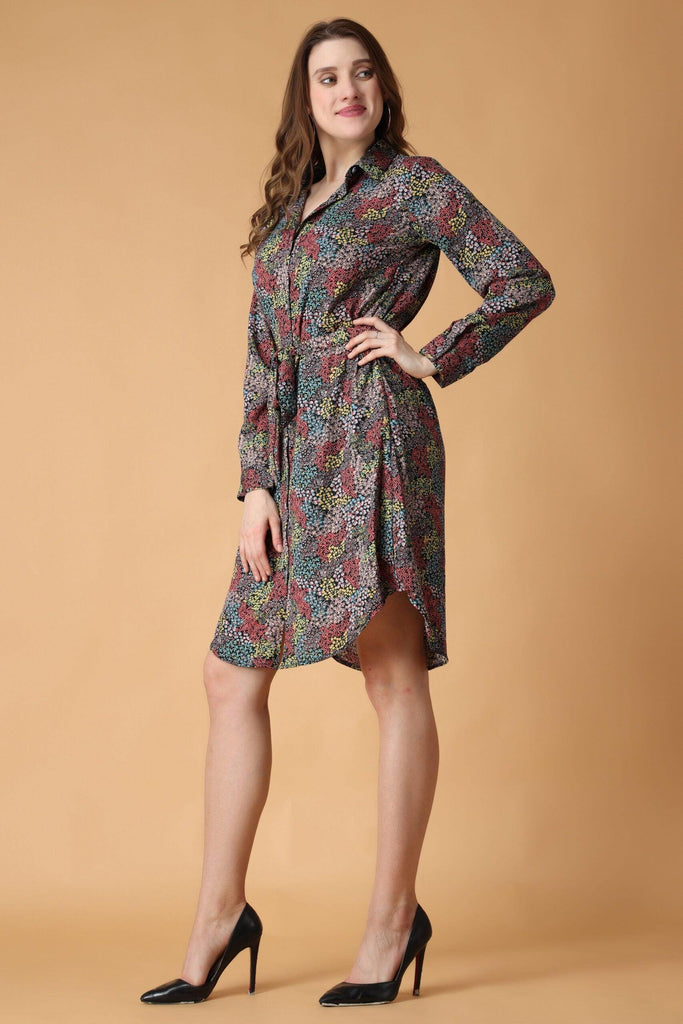 Model wearing Polyester Mini Dress with Pattern type: Small Floral-4