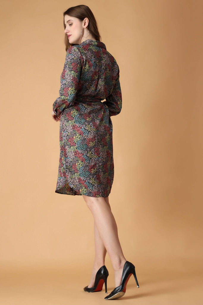 Model wearing Polyester Mini Dress with Pattern type: Small Floral-8