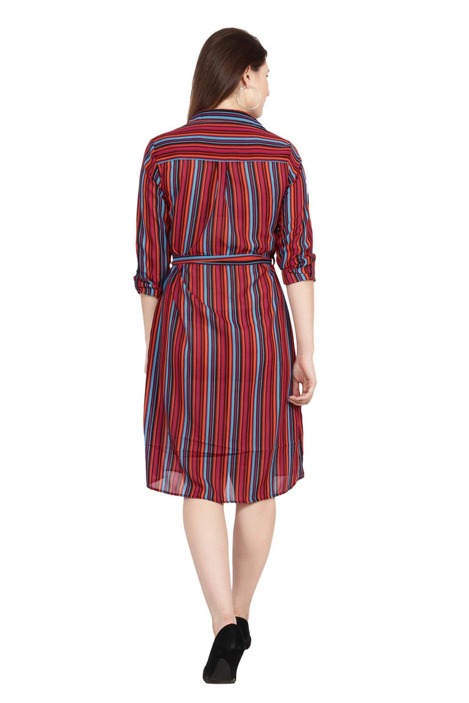 Model wearing Polyster Georgette Midi Dress with Pattern type: Striped-4