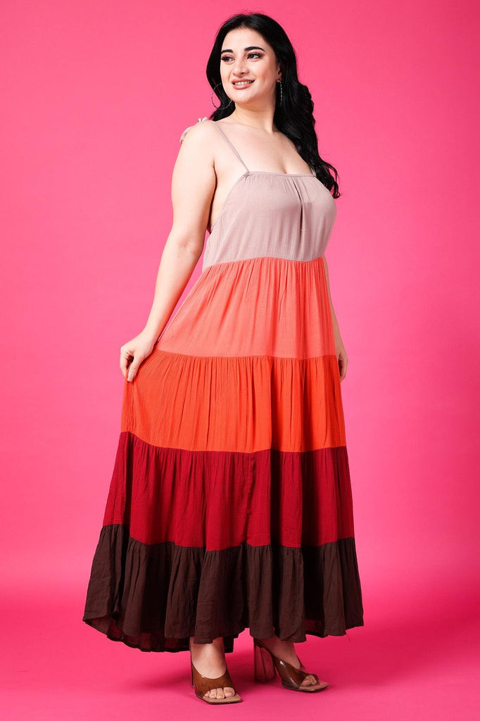 Model wearing Viscose Crepe Maxi Dress with Pattern type: Solid-4