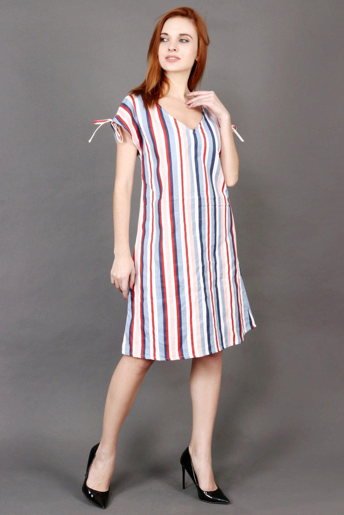 Model wearing Cotton Mini Dress with Pattern type: Striped-5