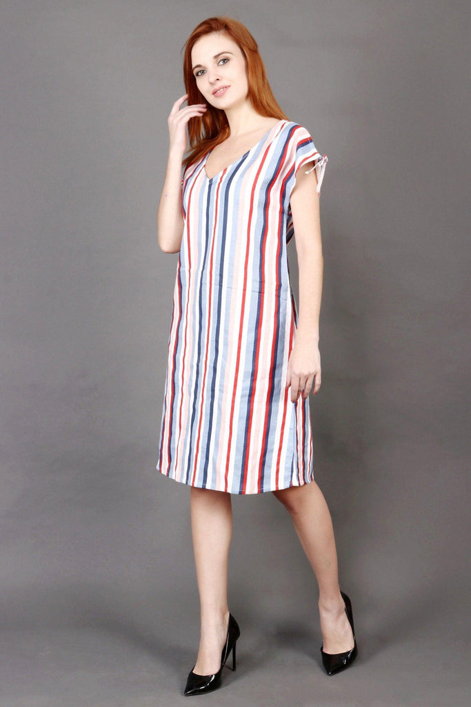 Model wearing Cotton Mini Dress with Pattern type: Striped-6