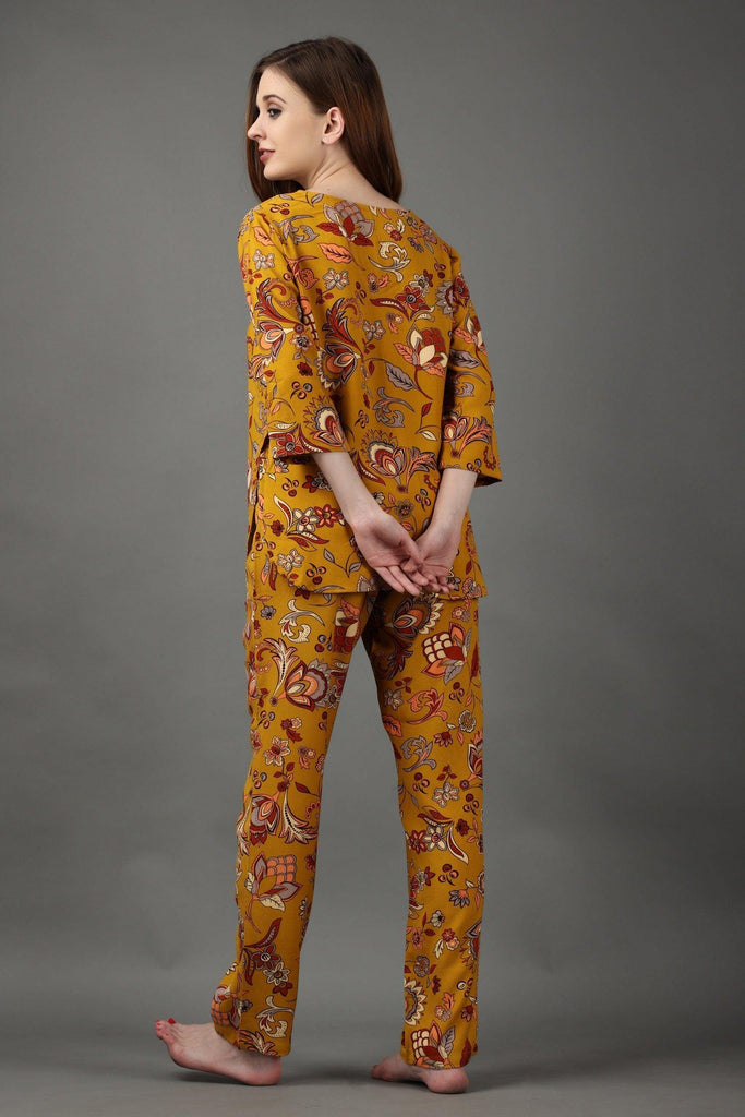 Model wearing Rayon Night Suit Set with Pattern type: Floral-7