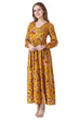Mustard Floral Printed Side Slit Dress