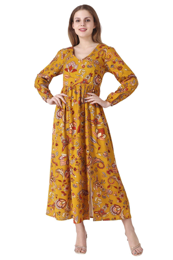 Model wearing Rayon Maxi Dress with Pattern type: Floral-5