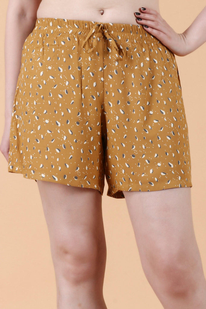 Model wearing Rayon Shorts with Pattern type: Pebble-1