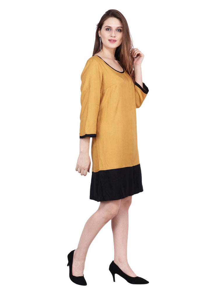 Model wearing Viscose Mini Dress with Pattern type: Solid-4