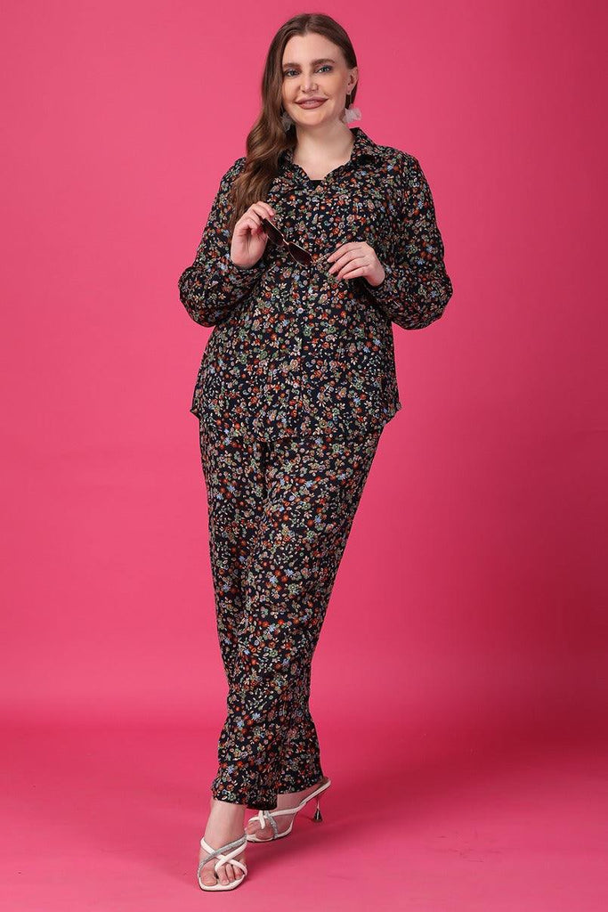 Model wearing Viscose Crepe Co-ord Sets with Pattern type: Floral-7