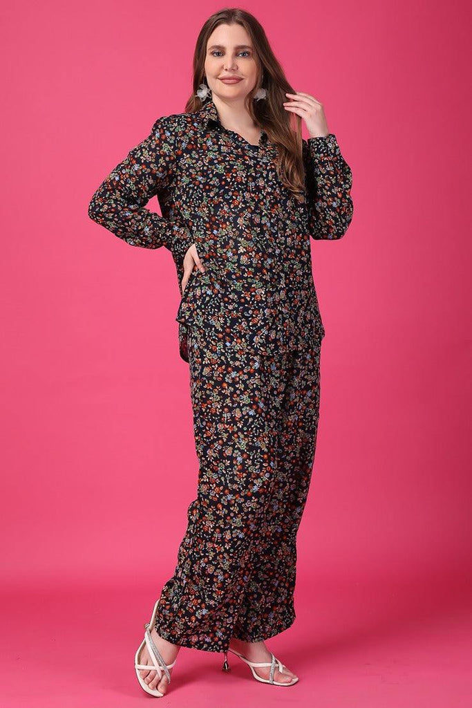 Model wearing Viscose Crepe Co-ord Sets with Pattern type: Floral-4