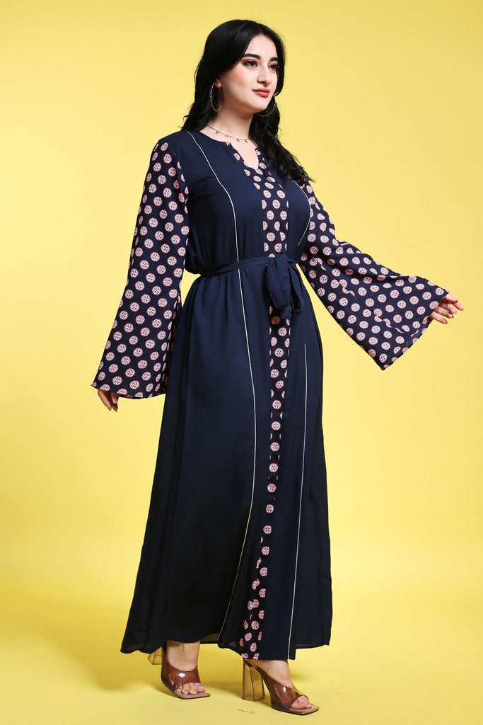 Model wearing Poly Crepe Maxi Dress with Pattern type: Motif-4