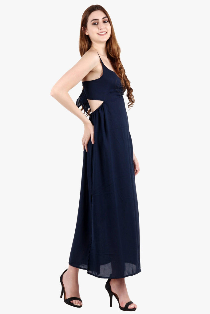 Model wearing Poly Crepe Maxi Dress with Pattern type: Solid-4