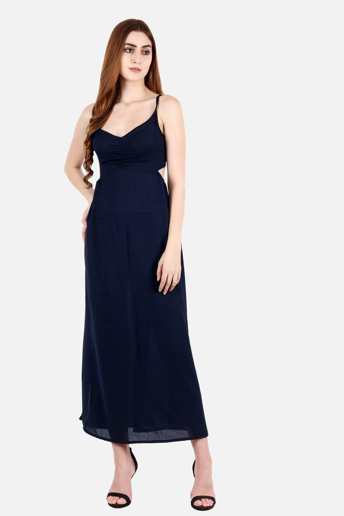 Model wearing Poly Crepe Maxi Dress with Pattern type: Solid-6