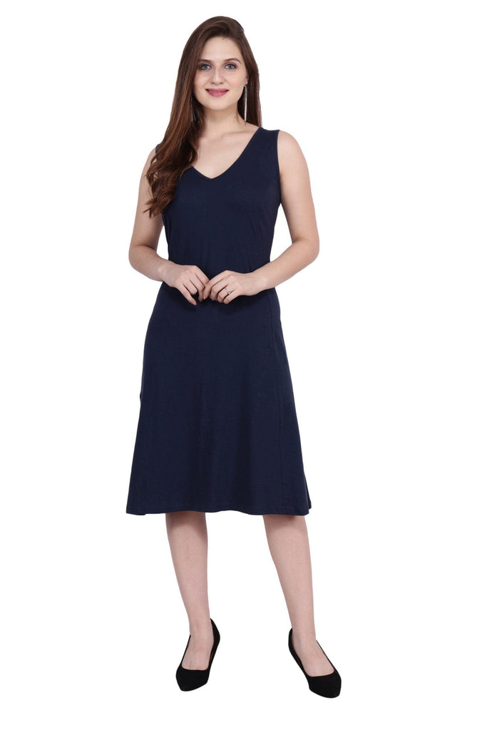 Model wearing Polyester Elastane Mini Dress with Pattern type: Solid-1