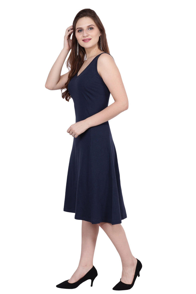 Model wearing Polyester Elastane Mini Dress with Pattern type: Solid-3