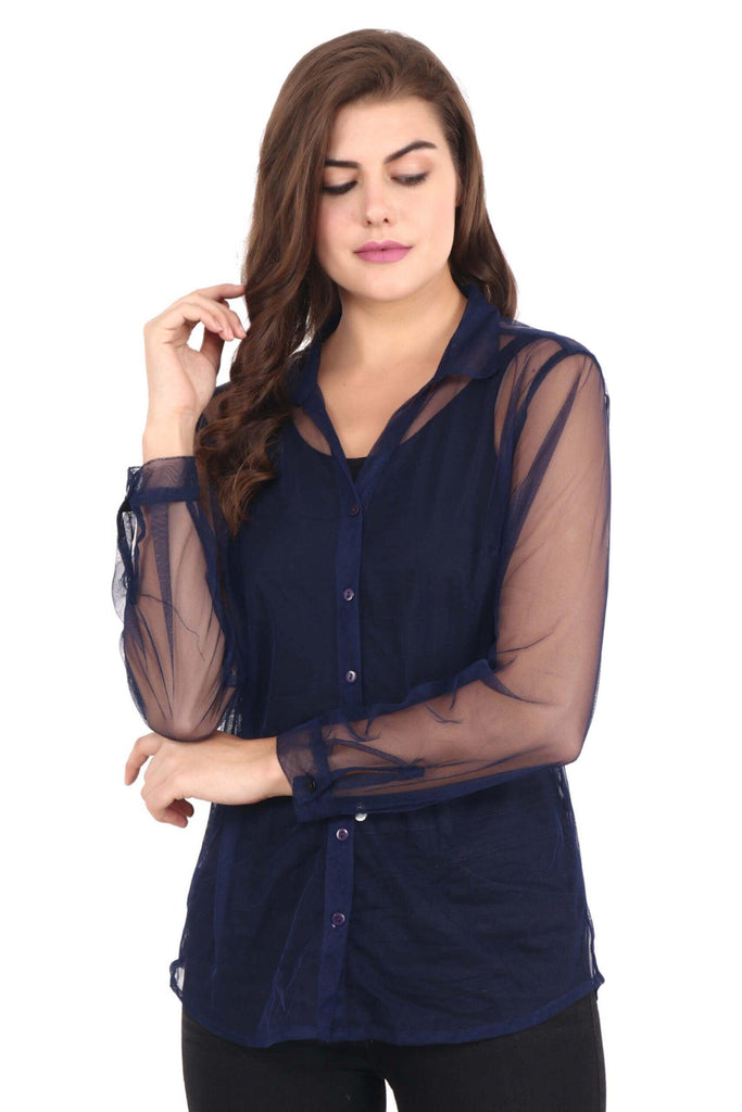 Model wearing Polyster Georgette Shirt with Pattern type: Solid-3