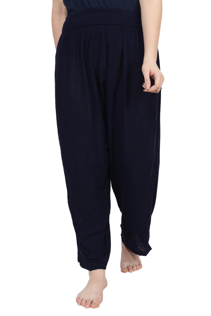 Model wearing Viscose Crepe Trousers with Pattern type: Solid-4