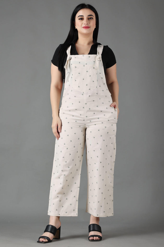 Model wearing Cotton Jumpsuit with Pattern type: Grass Print-1